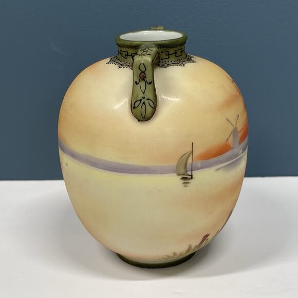 Old Noritake Handpainted Vase & Dish Sailing Ship Windmill Japan - Picture 5 of 16